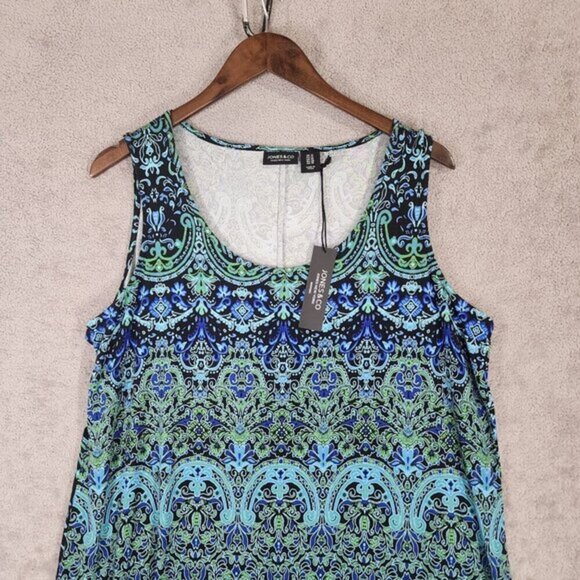 NWT Jones & Co Womens Sleeveless Printed Asymmetrical Dress 1X Rayon/Spandex - Picture 7 of 9